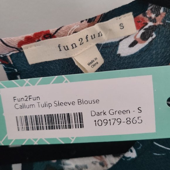 Fun2Fun Callum Tulip Sleeve Blouse, Dark Green - S - Picture 6 of 7